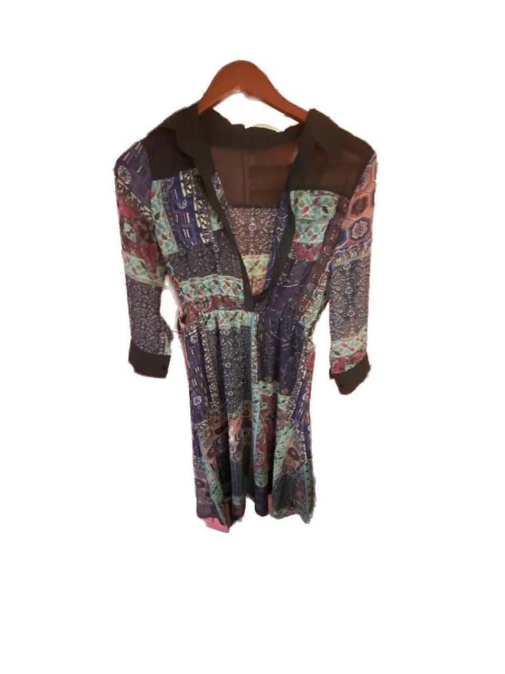 Style London Patchwork Print Midi Dress with Black Sheer Contrast Trim